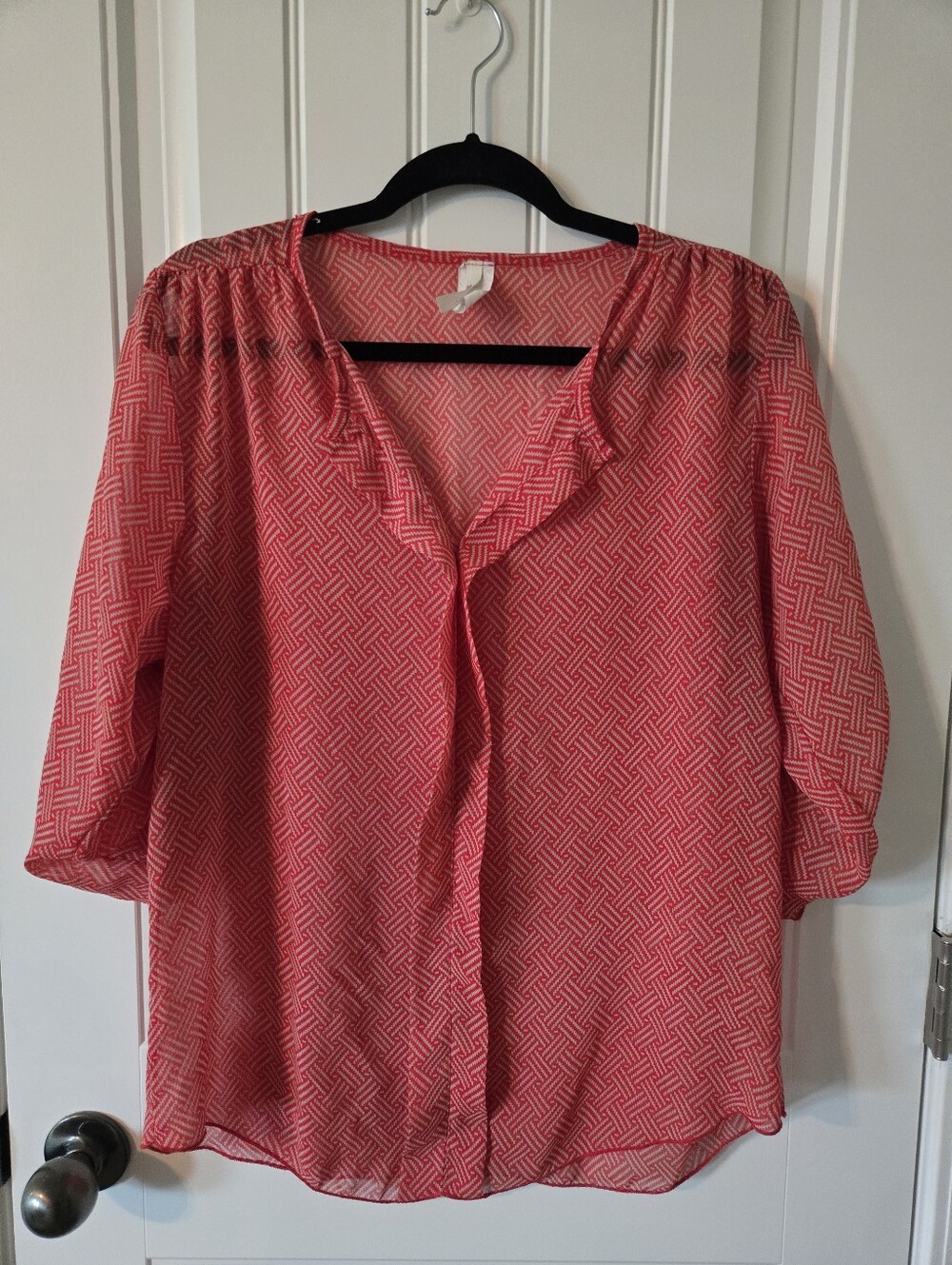 miami Coral Pink Geometric Print Blouse